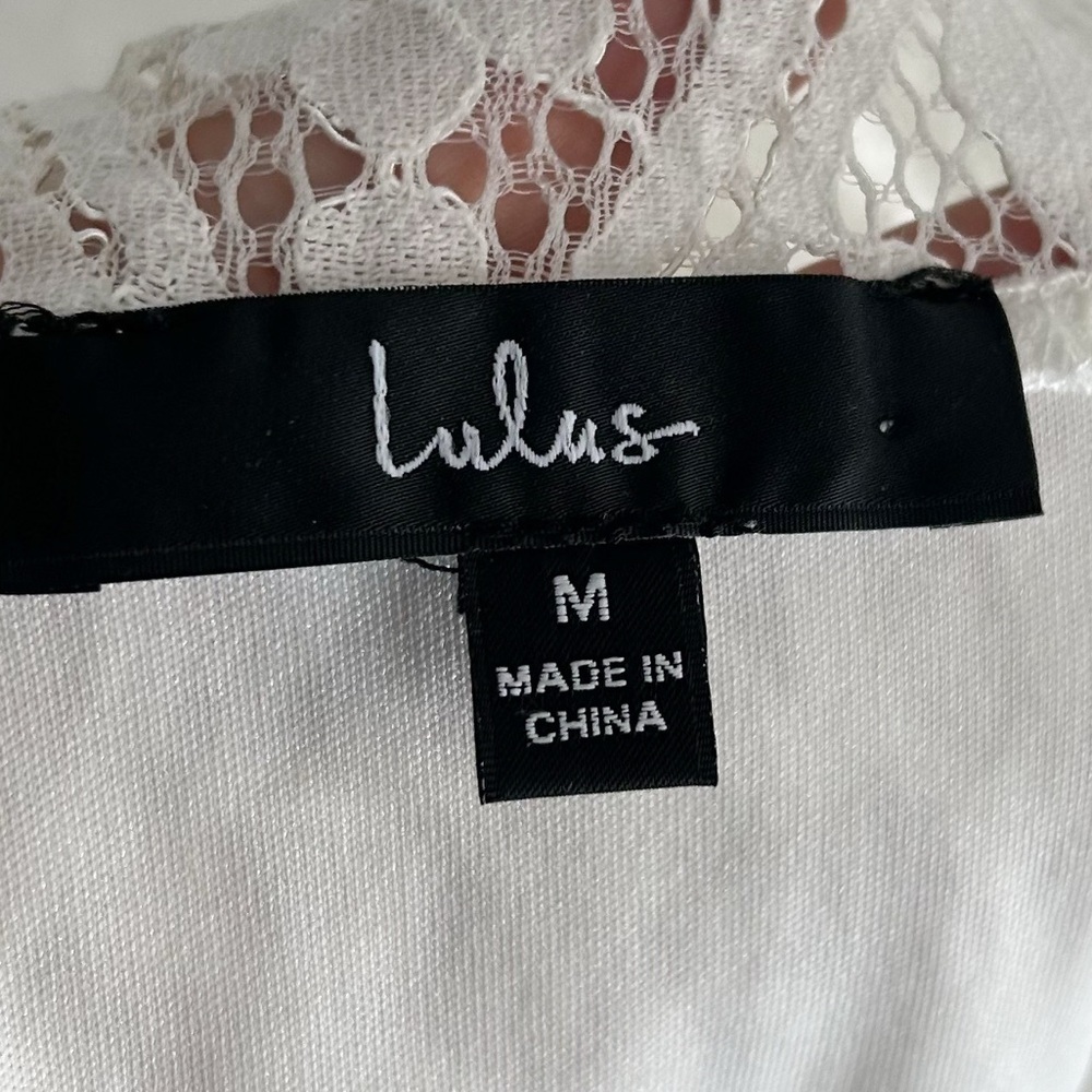 Lulu’s Remarkable White Sheer Lace Short Sleeve Dress Sz Medium Bridal Wedding - Picture 6 of 7